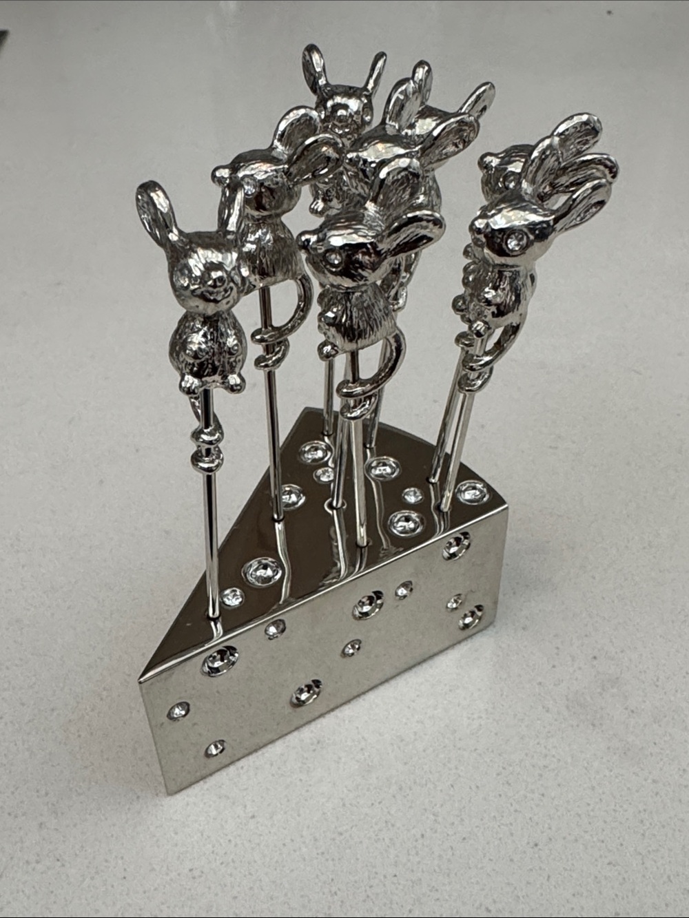 Silver plated cheese picks and holder set
